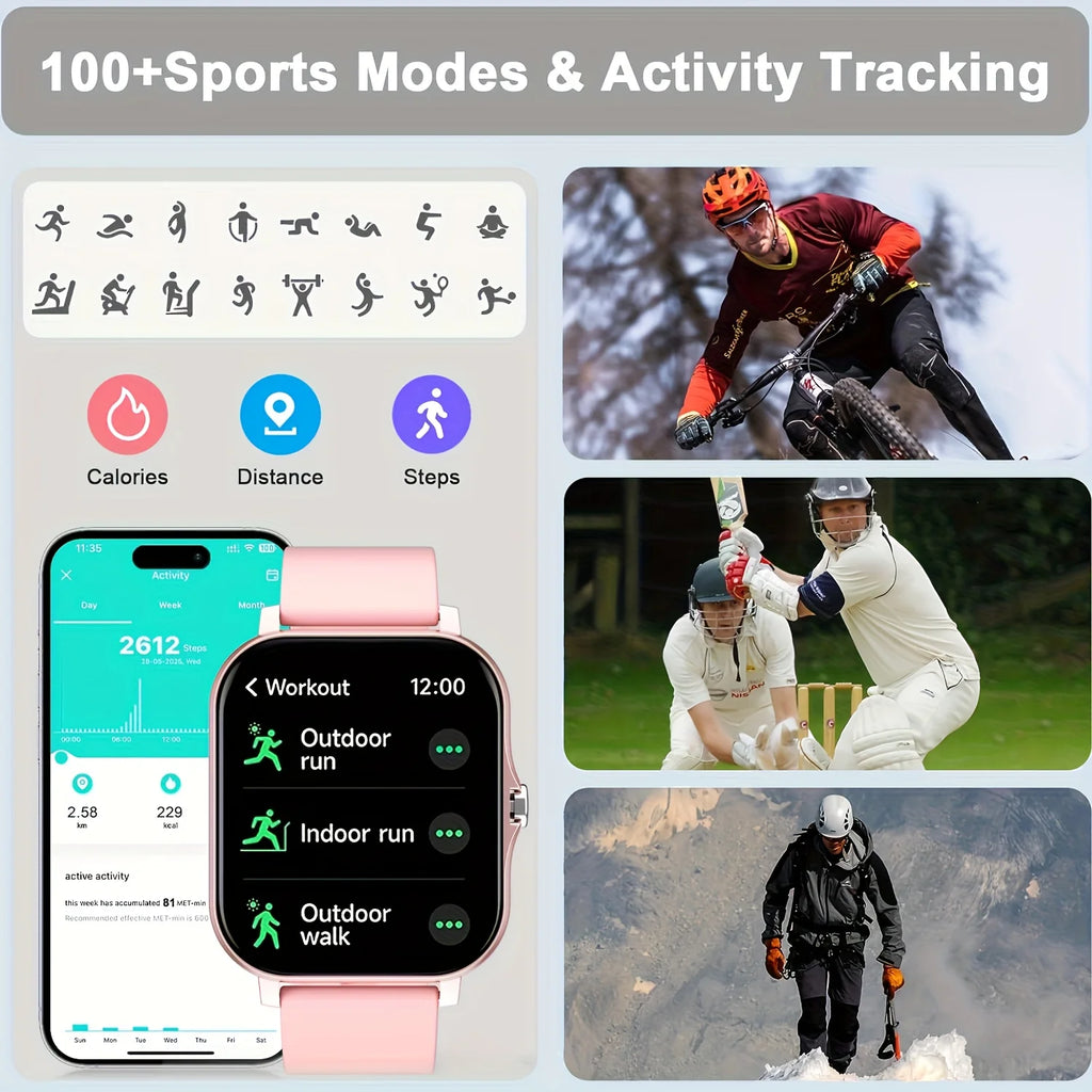 Latest Upgraded Fashion Design 1.83-inch Full-Screen Touchscreen Sports Smartwatch for Men and Women, Wireless Calling