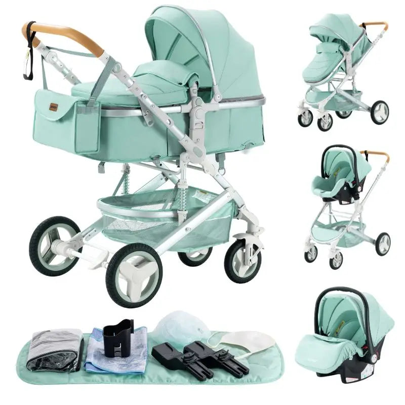 New Luxury Baby Stroller 3 in 1 Portable Travel Baby Carriage Fold Pram High Landscape Aluminum Frame Newborn Infant Stroller passeggino economico resistente accessoriato