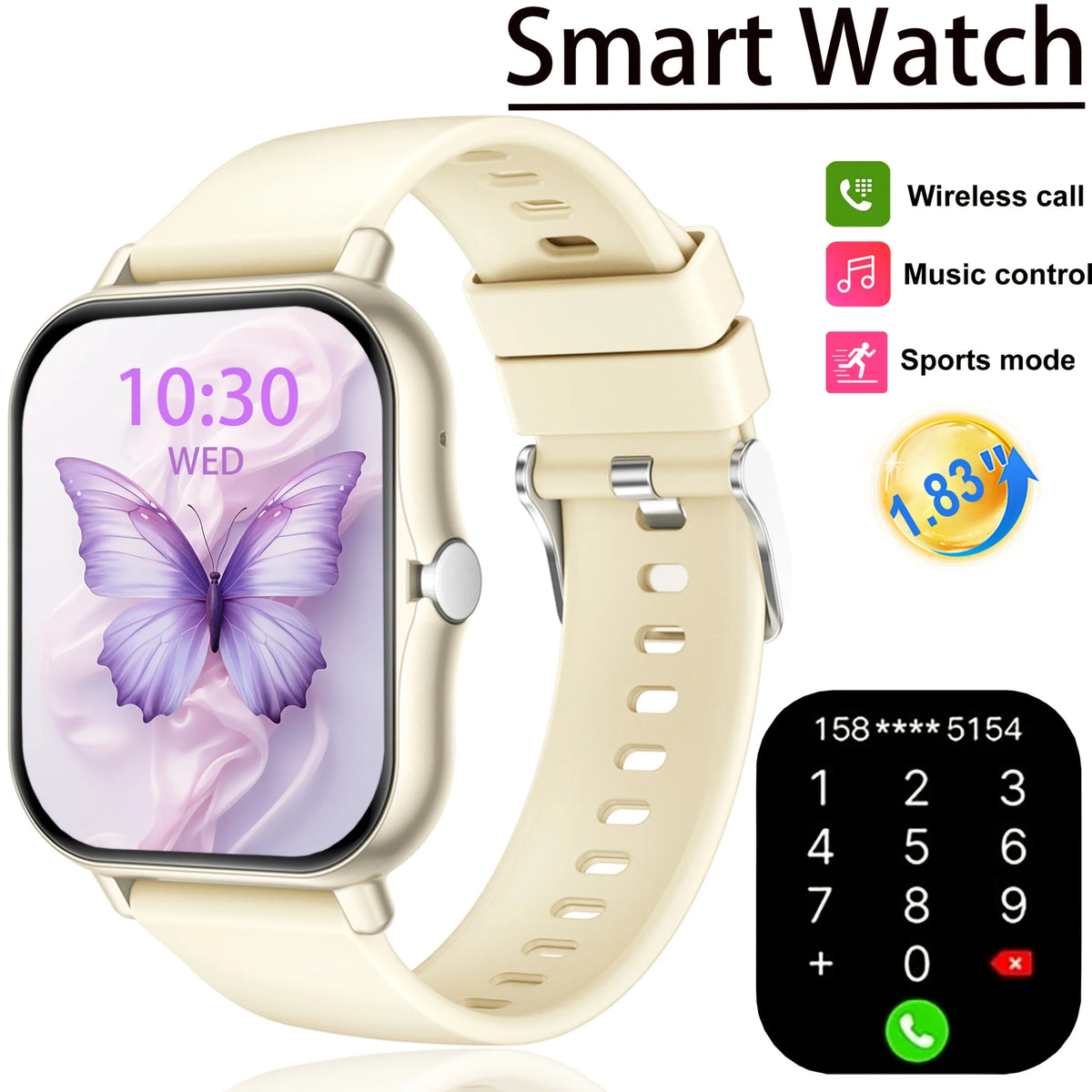 Latest Upgraded Fashion Design 1.83-inch Full-Screen Touchscreen Sports Smartwatch for Men and Women, Wireless Calling