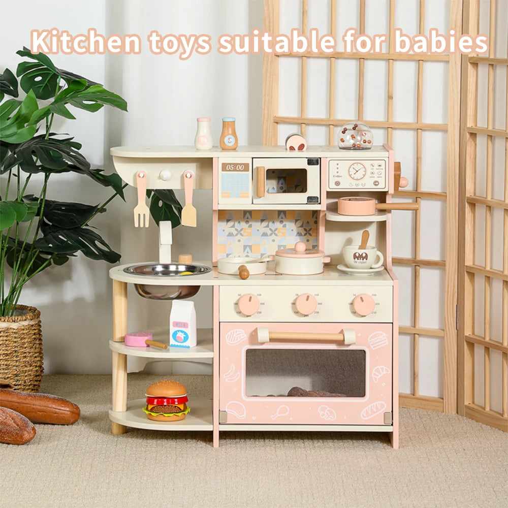 Toddler Play Wooden Toys Kids Coffee Playset with Play Food Kitchen Accessories Cooking Set Gift for Girls & Boys Aged 3+