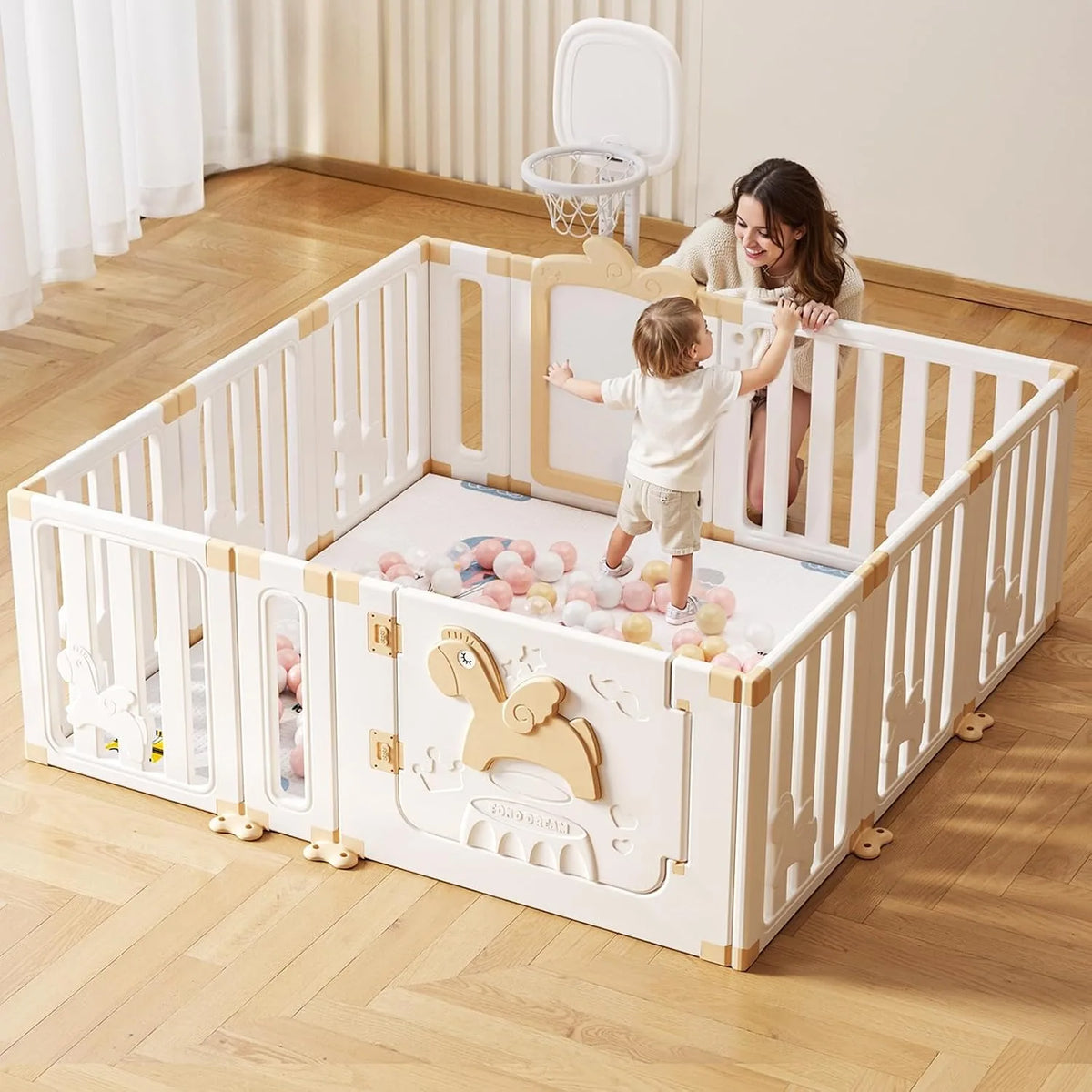 Baby Safety Play Playpen, Children Activity Center, Foldable Play Pen, Safety Playground For Indoor And Outdoor(Khaki 12 Panels)