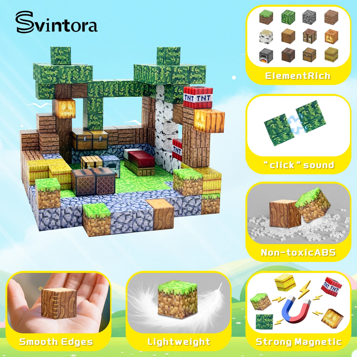 Magnetic Building Blocks Mine World Magnet Cube Brick Sets Best Gift for Boys Girls Kids 3+ DIY Pixel style Toy
