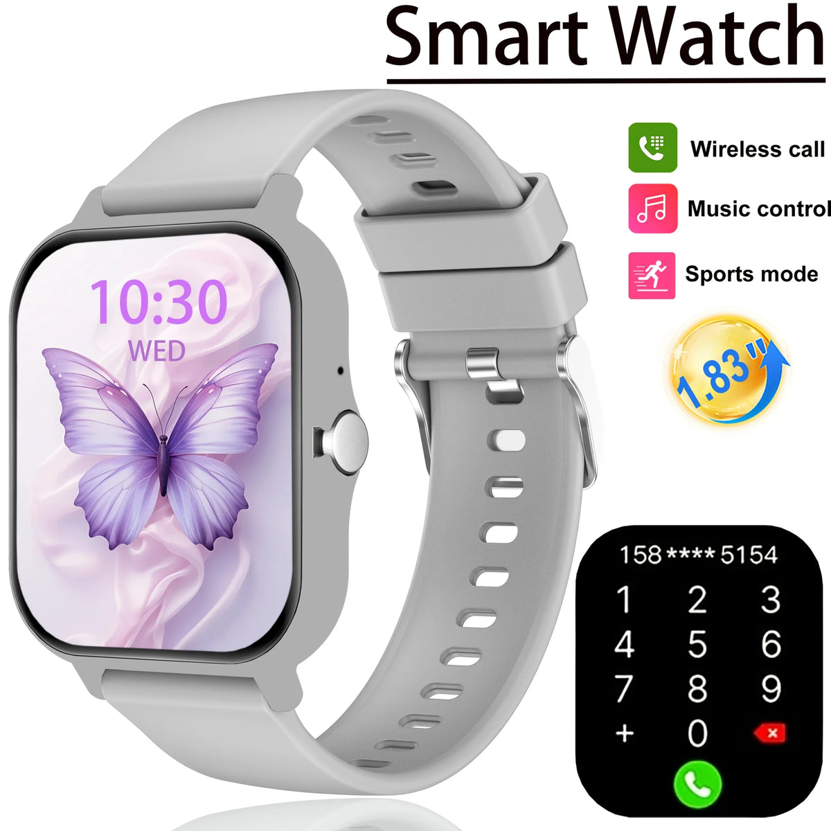 Latest Upgraded Fashion Design 1.83-inch Full-Screen Touchscreen Sports Smartwatch for Men and Women, Wireless Calling