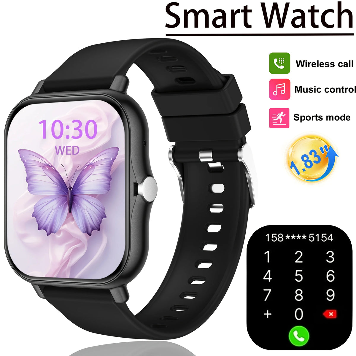 Latest Upgraded Fashion Design 1.83-inch Full-Screen Touchscreen Sports Smartwatch for Men and Women, Wireless Calling