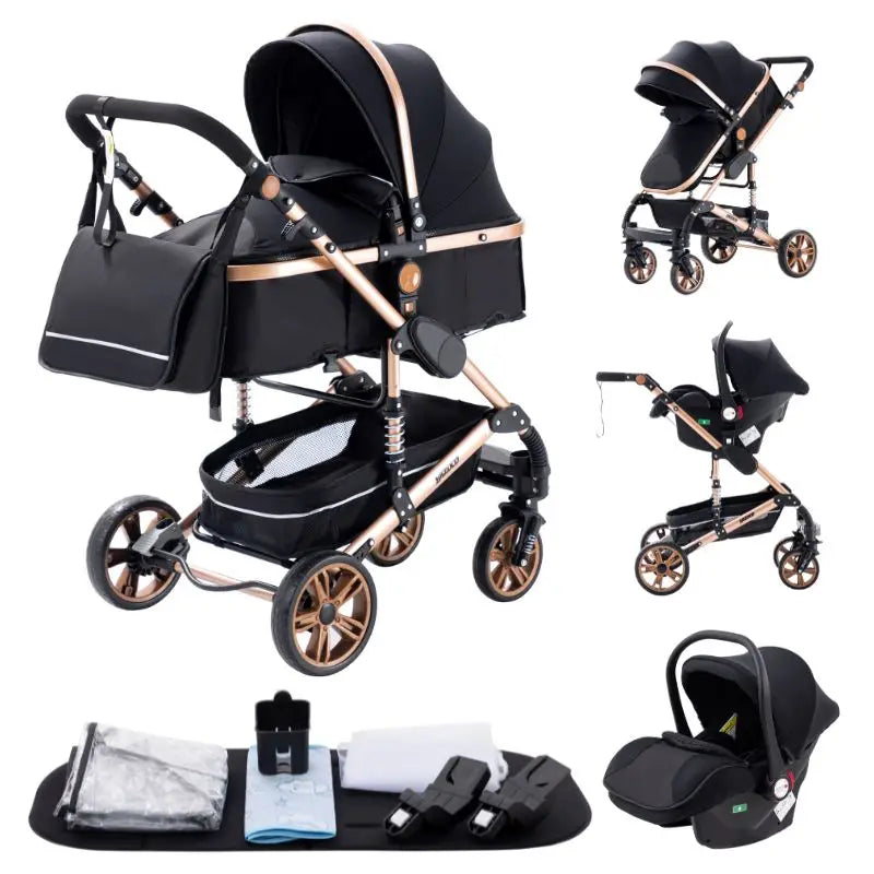 New Luxury Baby Stroller 3 in 1 Portable Travel Baby Carriage Fold Pram High Landscape Aluminum Frame Newborn Infant Stroller passeggino economico resistente accessoriato
