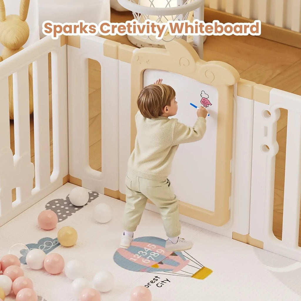 Baby Safety Play Playpen, Children Activity Center, Foldable Play Pen, Safety Playground For Indoor And Outdoor(Khaki 12 Panels)