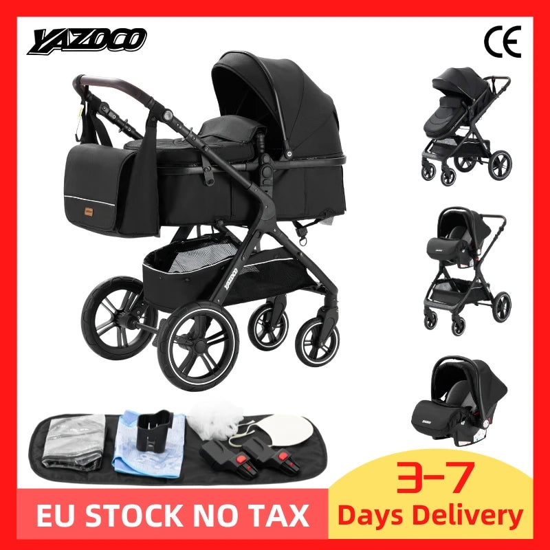 New Luxury Baby Stroller 3 in 1 Portable Travel Baby Carriage Fold Pram High Landscape Aluminum Frame Newborn Infant Stroller passeggino economico resistente accessoriato