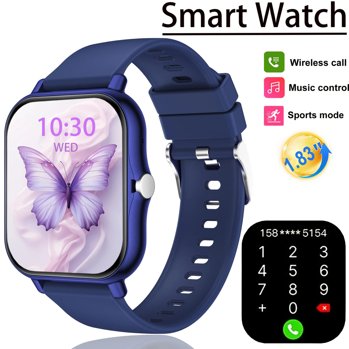Latest Upgraded Fashion Design 1.83-inch Full-Screen Touchscreen Sports Smartwatch for Men and Women, Wireless Calling