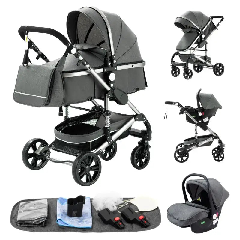 New Luxury Baby Stroller 3 in 1 Portable Travel Baby Carriage Fold Pram High Landscape Aluminum Frame Newborn Infant Stroller passeggino economico resistente accessoriato