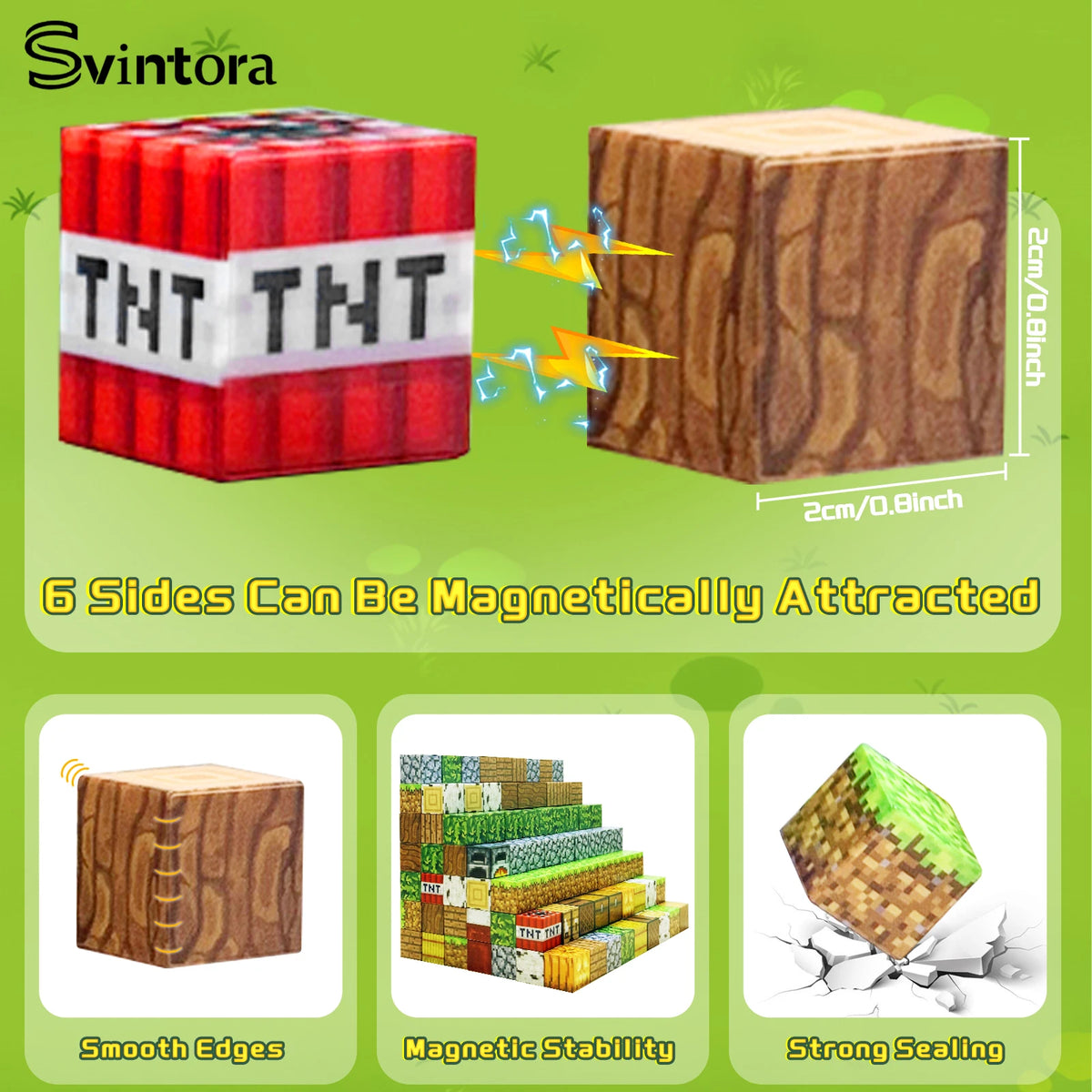 Magnetic Building Blocks Mine World Magnet Cube Brick Sets Best Gift for Boys Girls Kids 3+ DIY Pixel style Toy