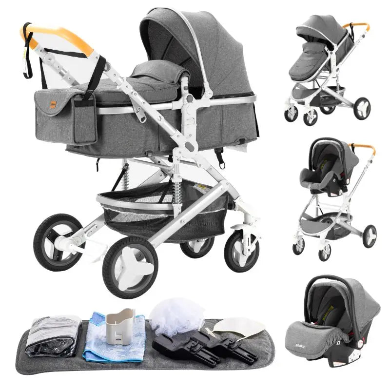 New Luxury Baby Stroller 3 in 1 Portable Travel Baby Carriage Fold Pram High Landscape Aluminum Frame Newborn Infant Stroller passeggino economico resistente accessoriato