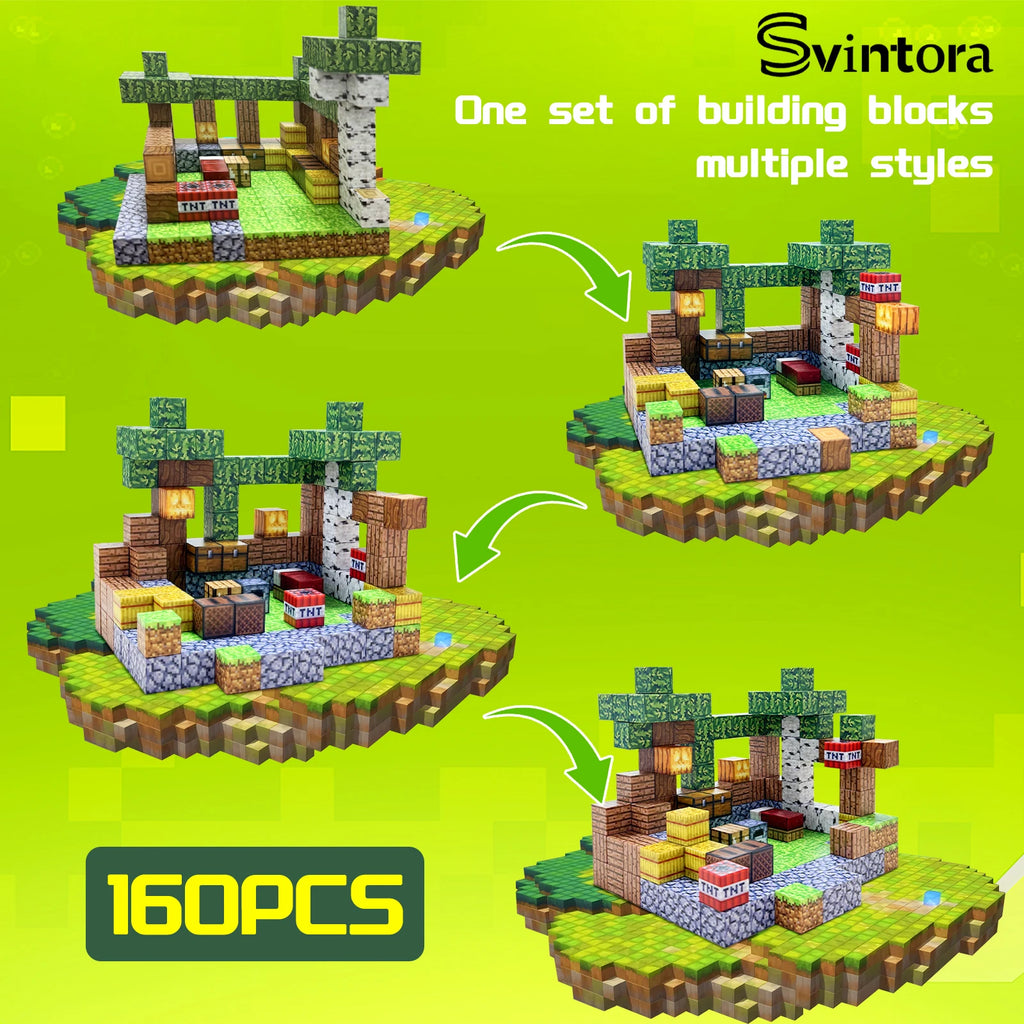 Magnetic Building Blocks Mine World Magnet Cube Brick Sets Best Gift for Boys Girls Kids 3+ DIY Pixel style Toy