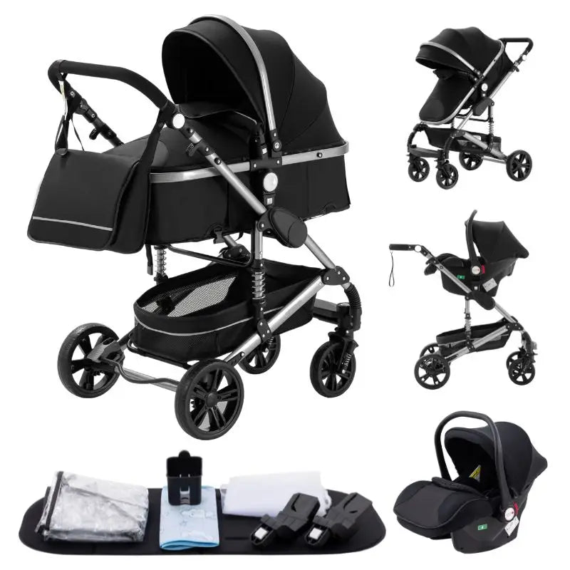 New Luxury Baby Stroller 3 in 1 Portable Travel Baby Carriage Fold Pram High Landscape Aluminum Frame Newborn Infant Stroller passeggino economico resistente accessoriato