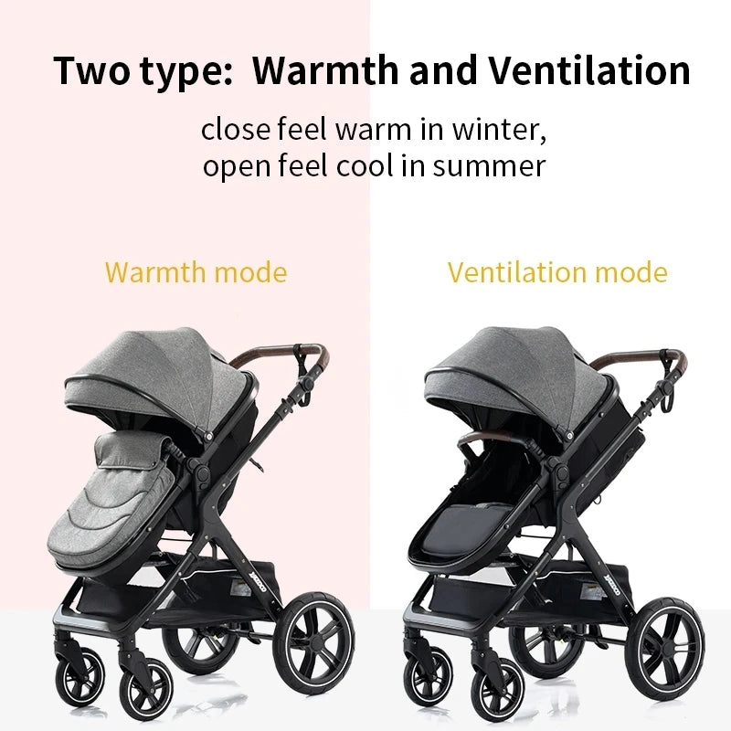 New Luxury Baby Stroller 3 in 1 Portable Travel Baby Carriage Fold Pram High Landscape Aluminum Frame Newborn Infant Stroller passeggino economico resistente accessoriato