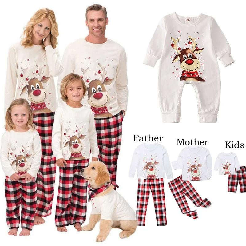 Family Matching Christmas Pajamas Sets Mother And Kids Pyjamas Deer Print Tops+Pants Xmas Sleepwear Baby Romper Pet Dog Clothes Pigiami per tutta la famiglia Pigiama per bambini