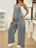 Maternity Pregnant Women Overalls Plaid Print Loose Wide-leg Jumpsuit Rompers Spring Summer Casual Pregnancy Clothing