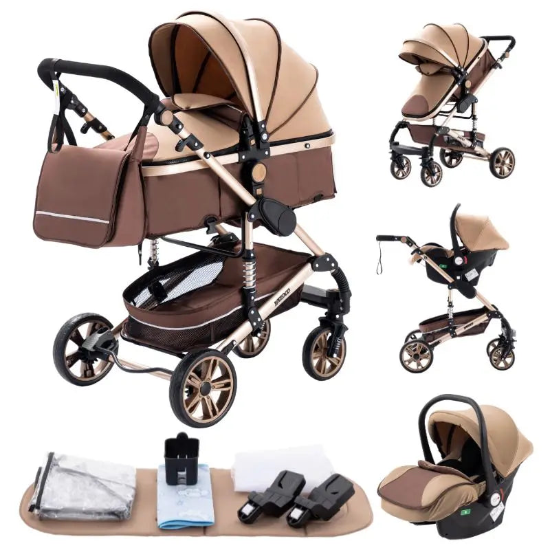New Luxury Baby Stroller 3 in 1 Portable Travel Baby Carriage Fold Pram High Landscape Aluminum Frame Newborn Infant Stroller passeggino economico resistente accessoriato