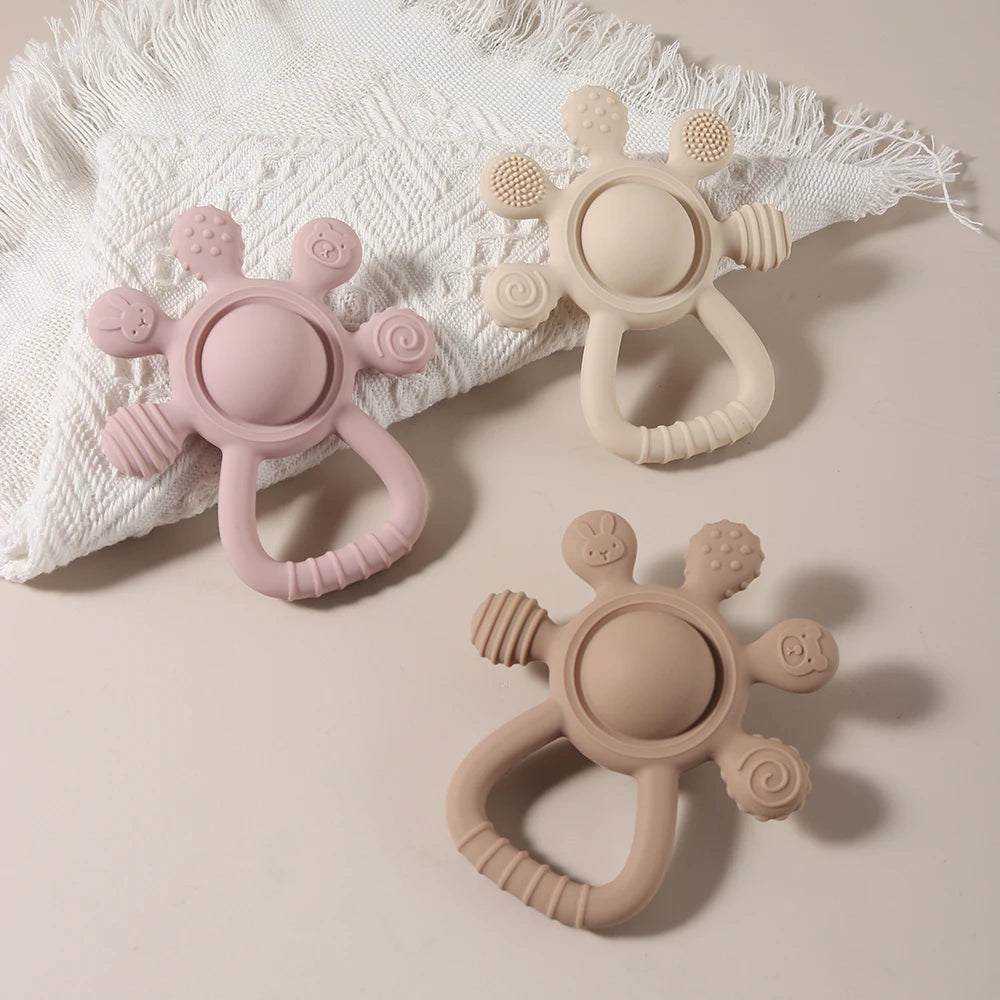 New Teething Silicone Palm Rattle Teether Bunny - Safe Baby Chew Toys for Soothing Sore Gums