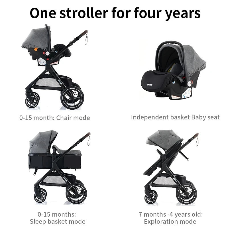 New Luxury Baby Stroller 3 in 1 Portable Travel Baby Carriage Fold Pram High Landscape Aluminum Frame Newborn Infant Stroller passeggino economico resistente accessoriato