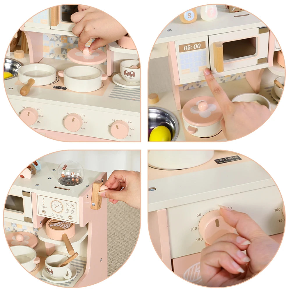 Toddler Play Wooden Toys Kids Coffee Playset with Play Food Kitchen Accessories Cooking Set Gift for Girls & Boys Aged 3+