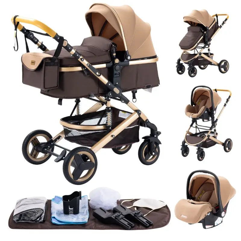 New Luxury Baby Stroller 3 in 1 Portable Travel Baby Carriage Fold Pram High Landscape Aluminum Frame Newborn Infant Stroller passeggino economico resistente accessoriato