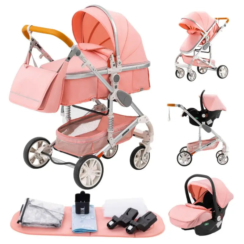 New Luxury Baby Stroller 3 in 1 Portable Travel Baby Carriage Fold Pram High Landscape Aluminum Frame Newborn Infant Stroller passeggino economico resistente accessoriato
