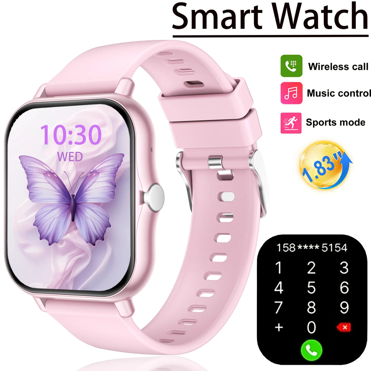 Latest Upgraded Fashion Design 1.83-inch Full-Screen Touchscreen Sports Smartwatch for Men and Women, Wireless Calling