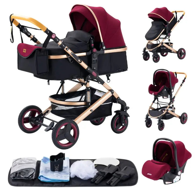 New Luxury Baby Stroller 3 in 1 Portable Travel Baby Carriage Fold Pram High Landscape Aluminum Frame Newborn Infant Stroller passeggino economico resistente accessoriato