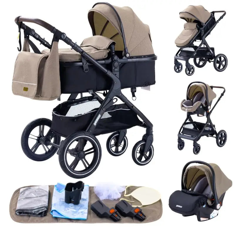 New Luxury Baby Stroller 3 in 1 Portable Travel Baby Carriage Fold Pram High Landscape Aluminum Frame Newborn Infant Stroller passeggino economico resistente accessoriato