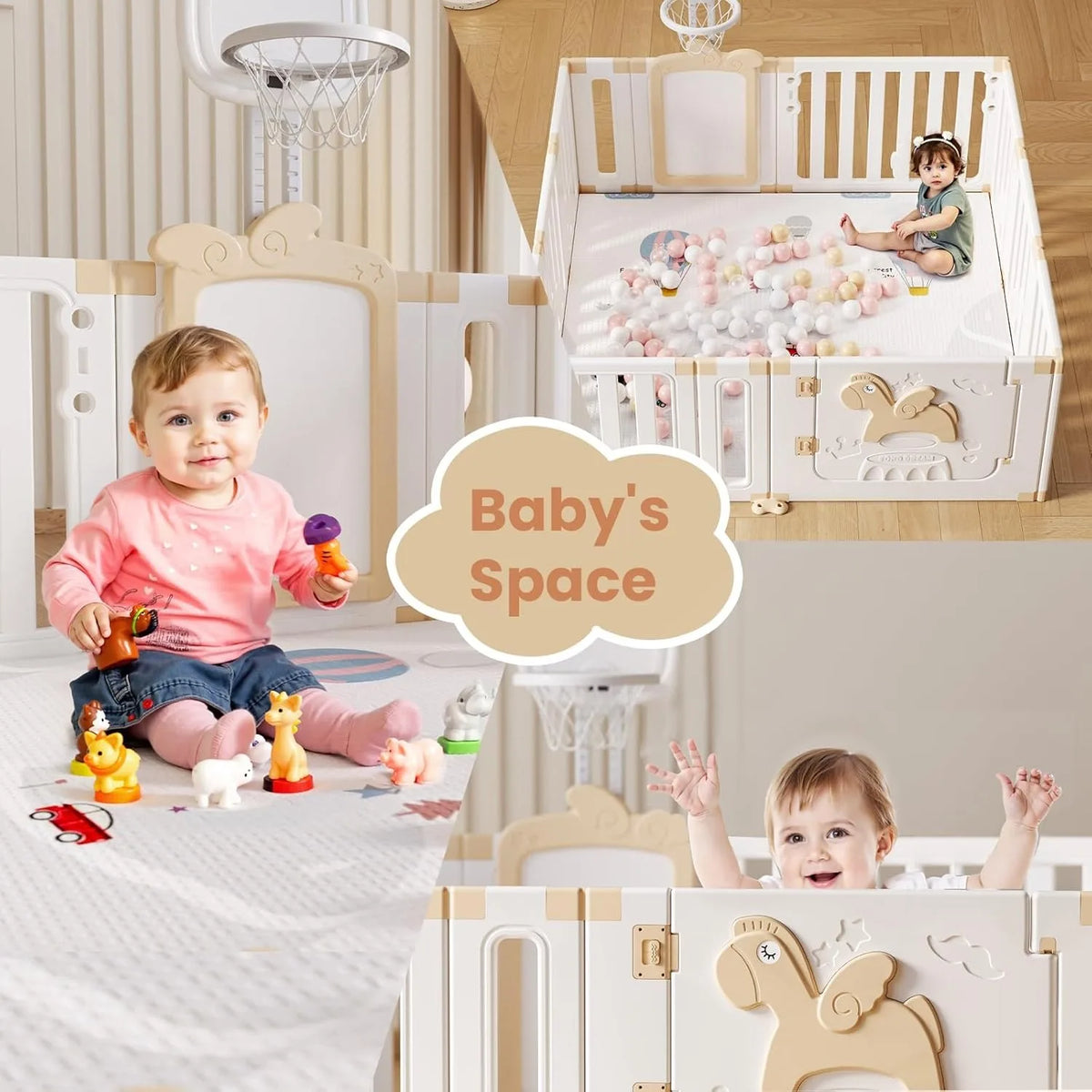 Baby Safety Play Playpen, Children Activity Center, Foldable Play Pen, Safety Playground For Indoor And Outdoor(Khaki 12 Panels)