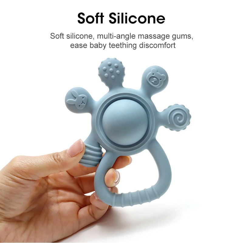 New Teething Silicone Palm Rattle Teether Bunny - Safe Baby Chew Toys for Soothing Sore Gums