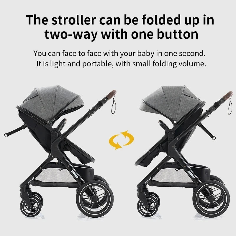 New Luxury Baby Stroller 3 in 1 Portable Travel Baby Carriage Fold Pram High Landscape Aluminum Frame Newborn Infant Stroller passeggino economico resistente accessoriato