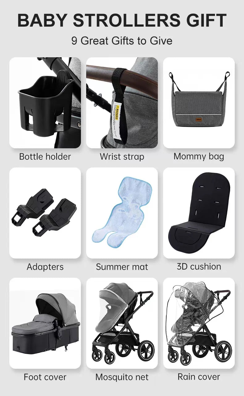 New Luxury Baby Stroller 3 in 1 Portable Travel Baby Carriage Fold Pram High Landscape Aluminum Frame Newborn Infant Stroller passeggino economico resistente accessoriato