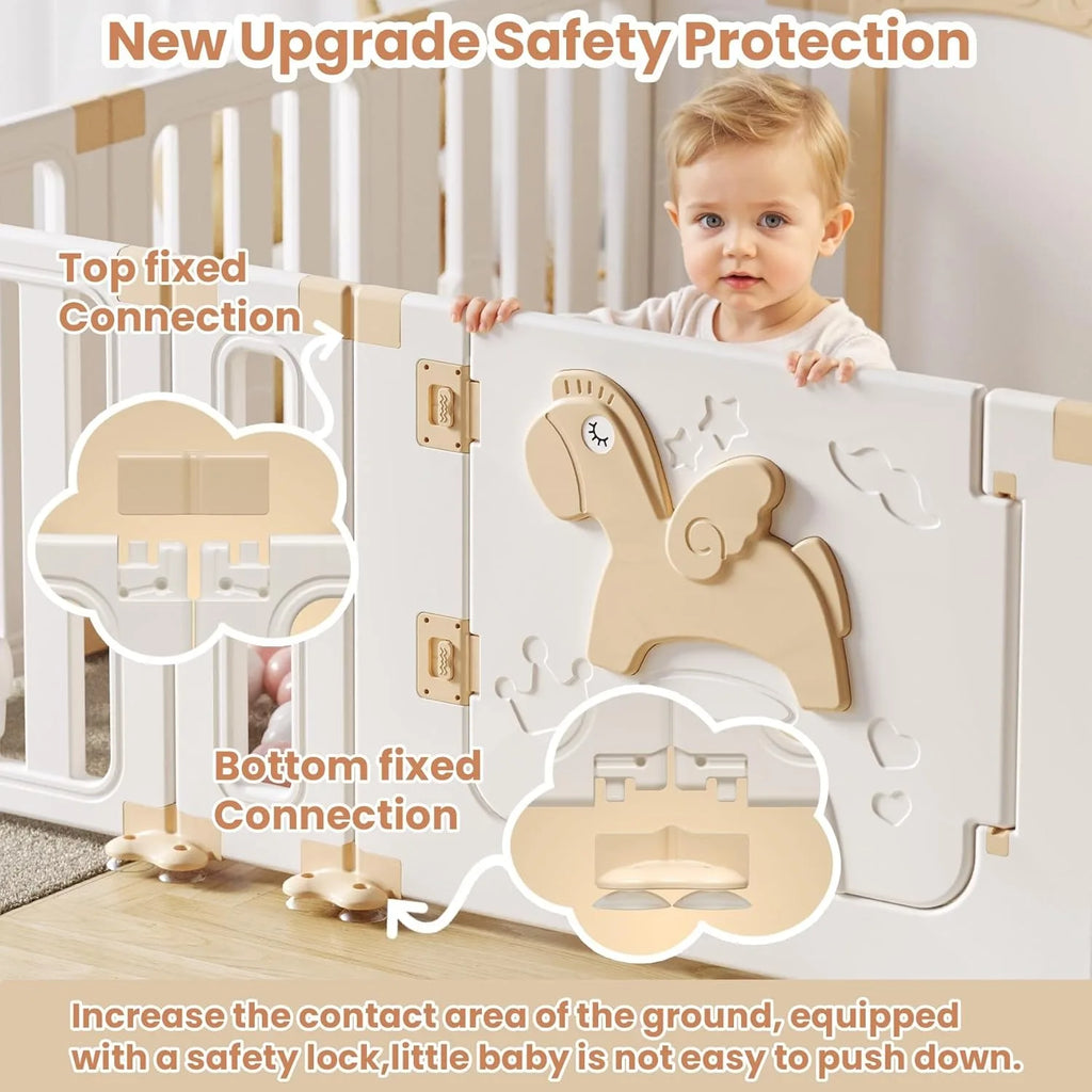 Baby Safety Play Playpen, Children Activity Center, Foldable Play Pen, Safety Playground For Indoor And Outdoor(Khaki 12 Panels)