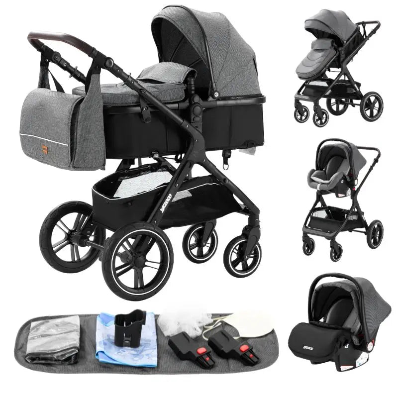 New Luxury Baby Stroller 3 in 1 Portable Travel Baby Carriage Fold Pram High Landscape Aluminum Frame Newborn Infant Stroller passeggino economico resistente accessoriato