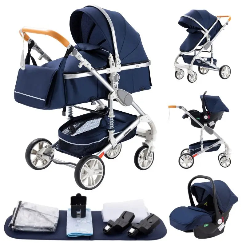 New Luxury Baby Stroller 3 in 1 Portable Travel Baby Carriage Fold Pram High Landscape Aluminum Frame Newborn Infant Stroller passeggino economico resistente accessoriato