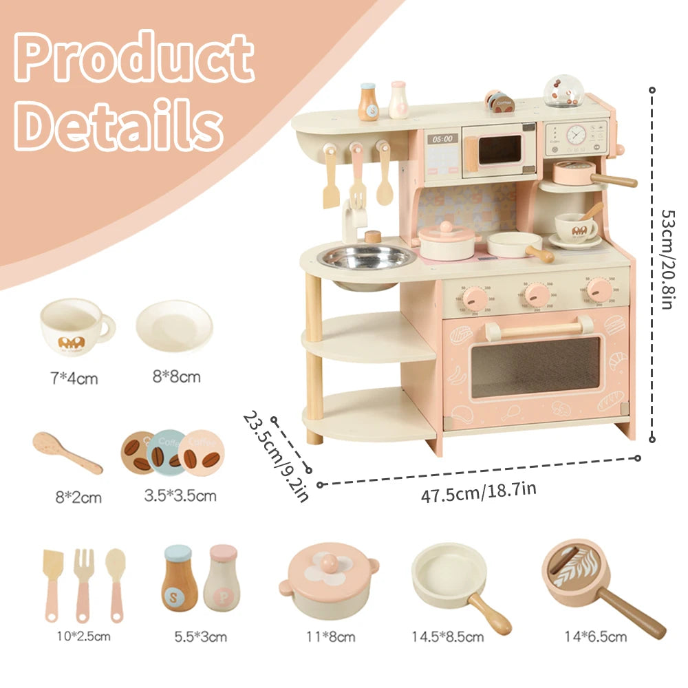 Toddler Play Wooden Toys Kids Coffee Playset with Play Food Kitchen Accessories Cooking Set Gift for Girls & Boys Aged 3+