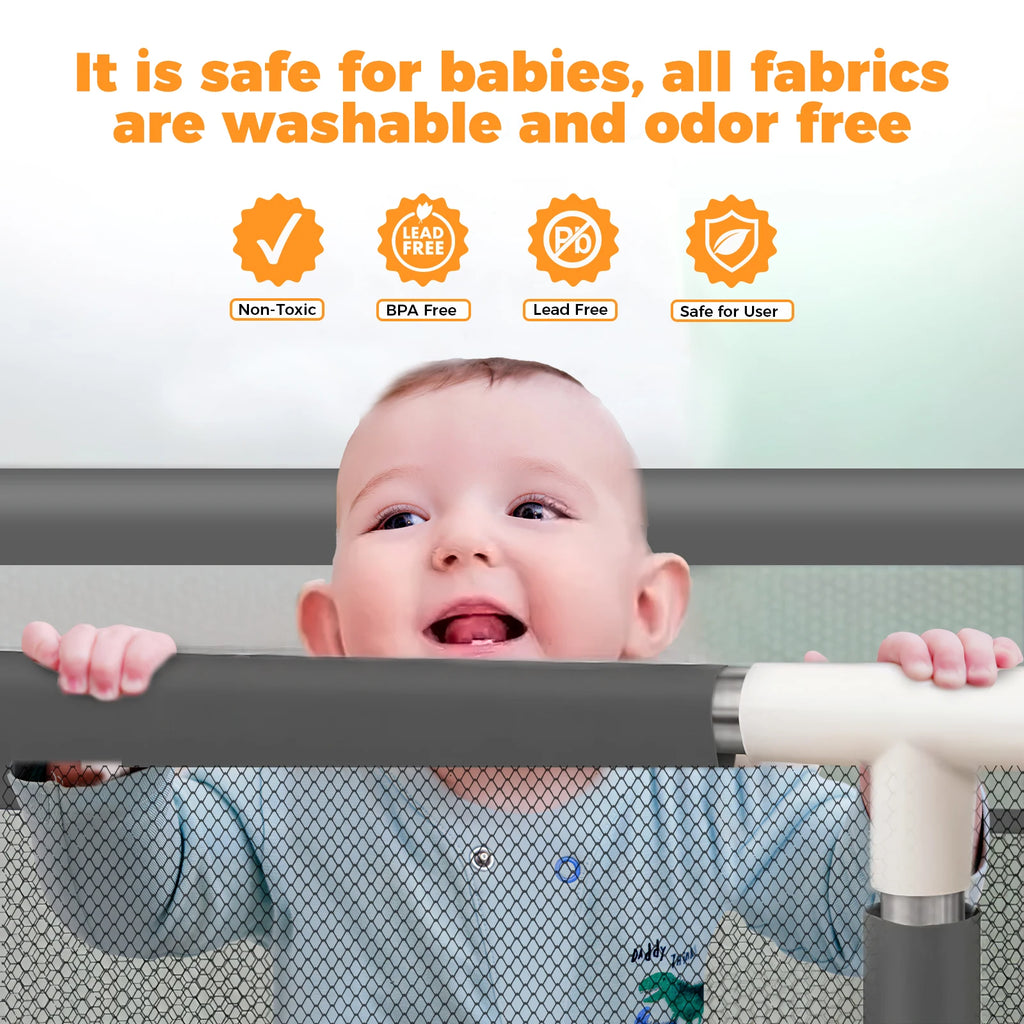 Baby Playpen with Breathable Net, with Basketball Basket and Football Frame, Foldable Activity Centre For Baby, 182 x 122 cm Tappetino anticaduta per bambini Protezione per bambini  basket anti urto per bambini campetto in tappettino morbido per bambini