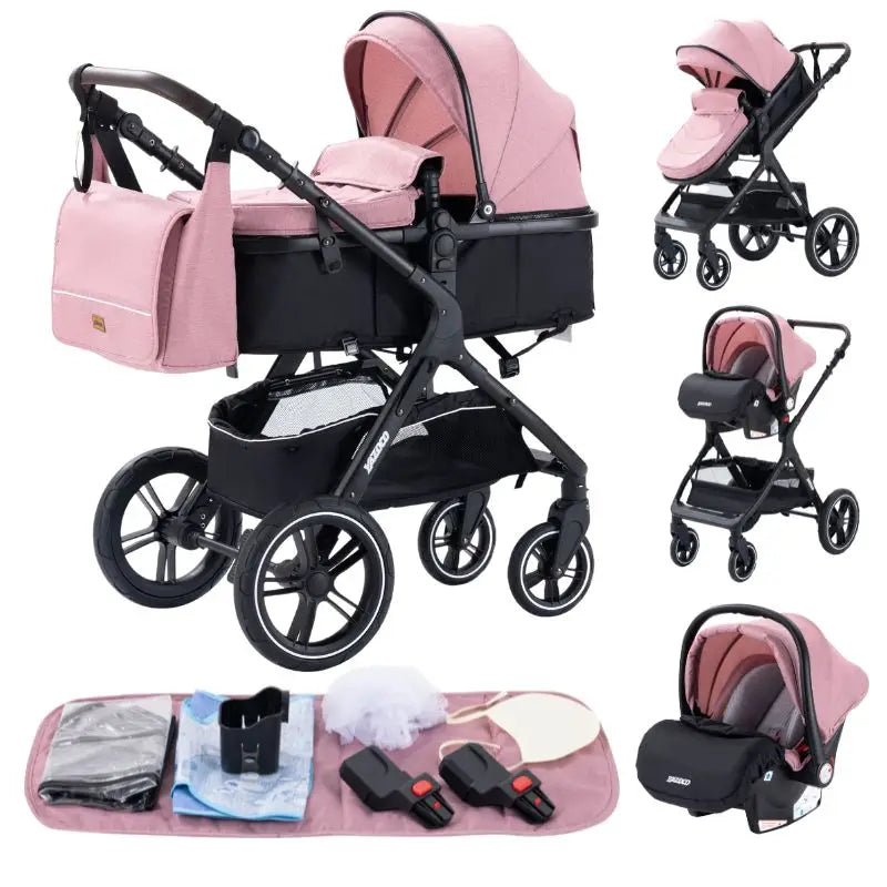 New Luxury Baby Stroller 3 in 1 Portable Travel Baby Carriage Fold Pram High Landscape Aluminum Frame Newborn Infant Stroller passeggino economico resistente accessoriato
