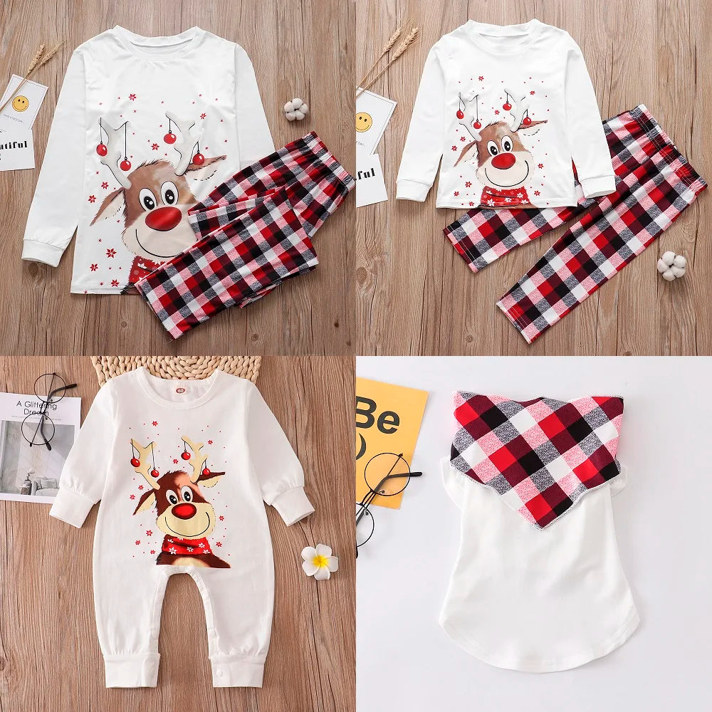 Family Matching Christmas Pajamas Sets Mother And Kids Pyjamas Deer Print Tops+Pants Xmas Sleepwear Baby Romper Pet Dog Clothes Pigiami per tutta la famiglia Pigiama per bambini