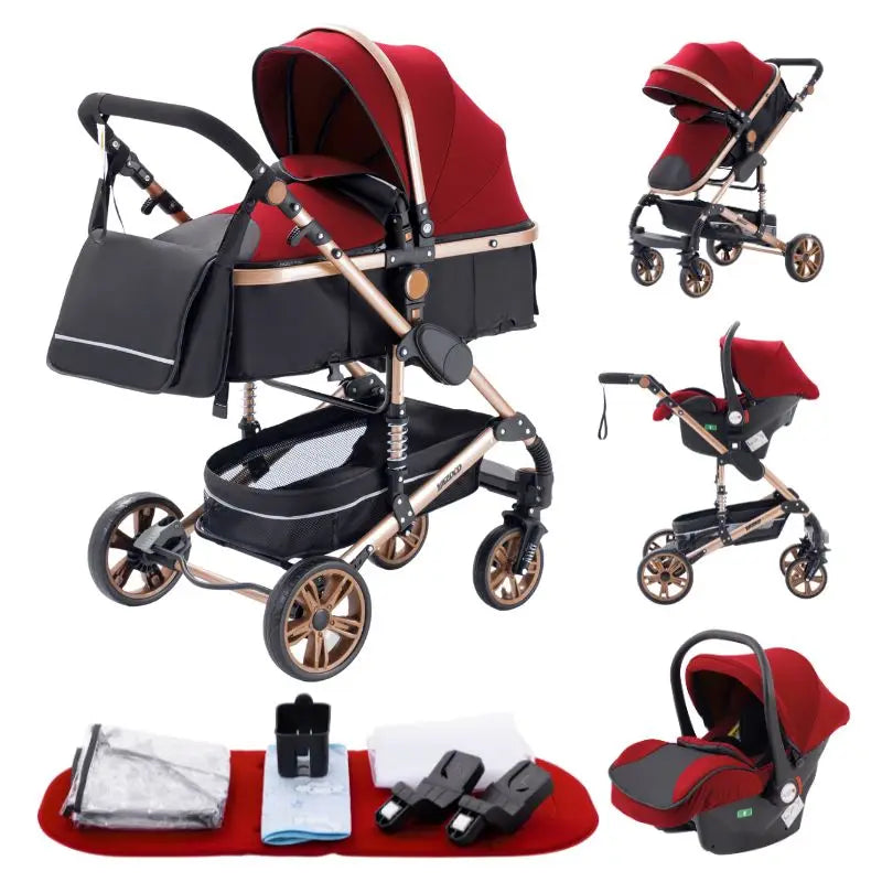 New Luxury Baby Stroller 3 in 1 Portable Travel Baby Carriage Fold Pram High Landscape Aluminum Frame Newborn Infant Stroller passeggino economico resistente accessoriato