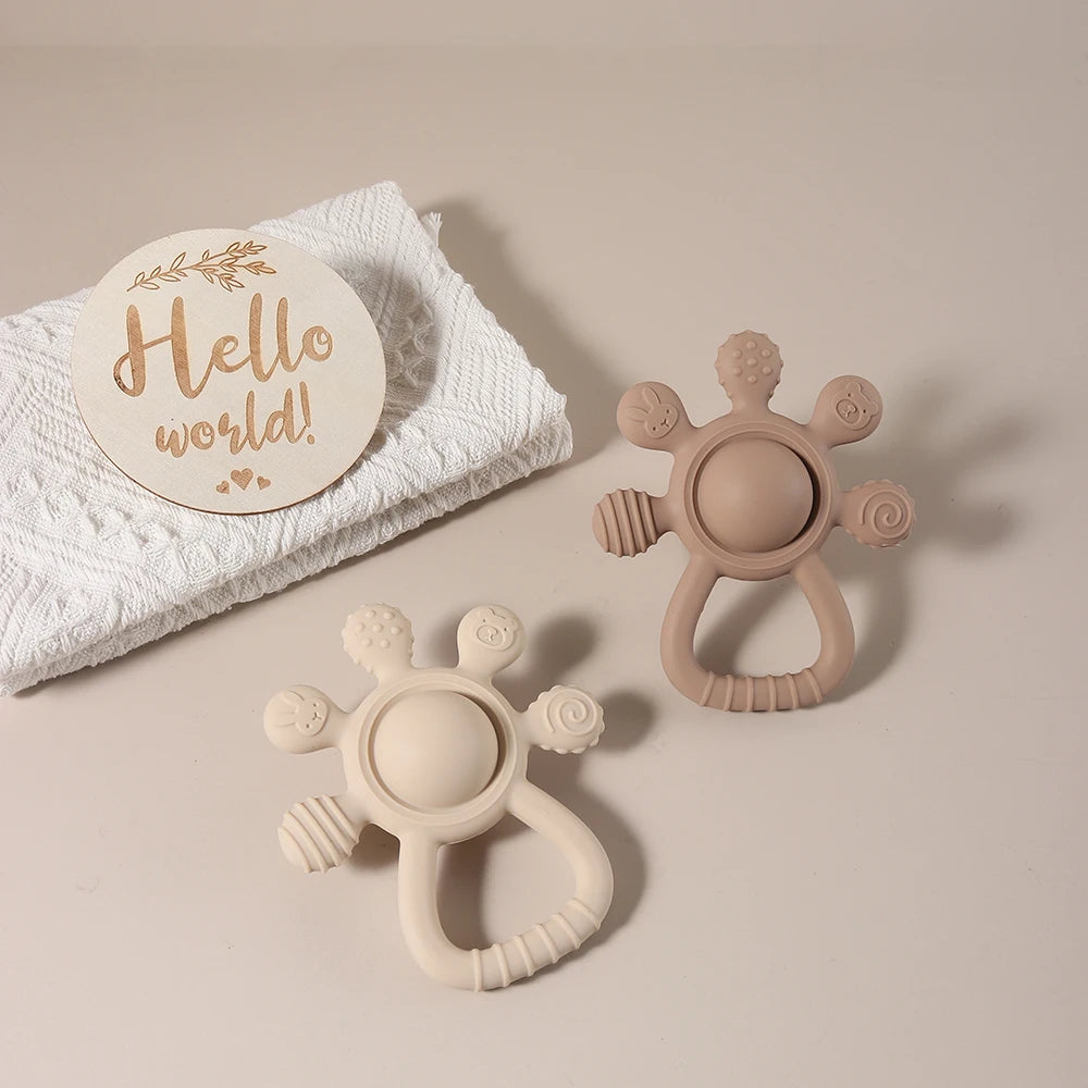 New Teething Silicone Palm Rattle Teether Bunny - Safe Baby Chew Toys for Soothing Sore Gums