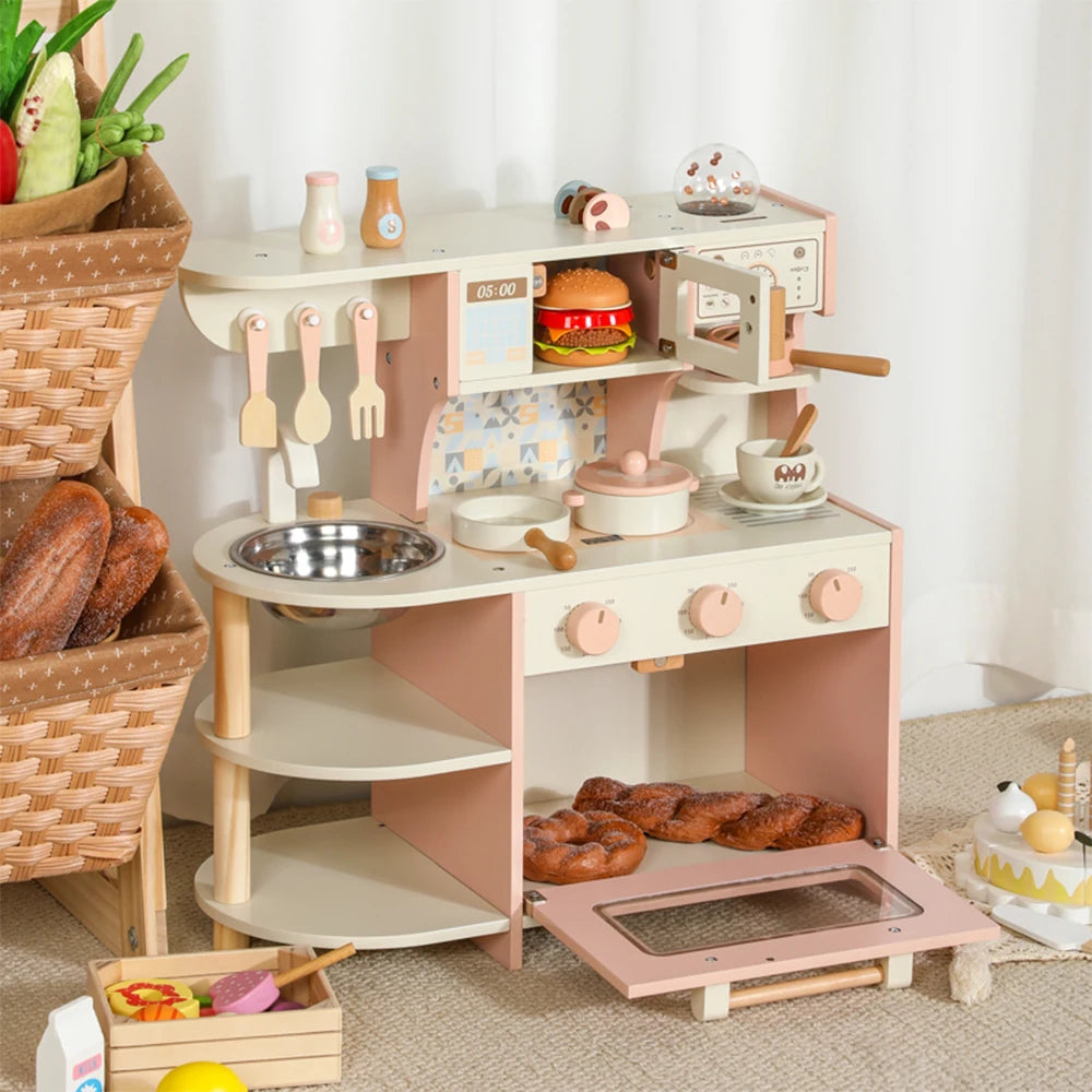 Toddler Play Wooden Toys Kids Coffee Playset with Play Food Kitchen Accessories Cooking Set Gift for Girls & Boys Aged 3+