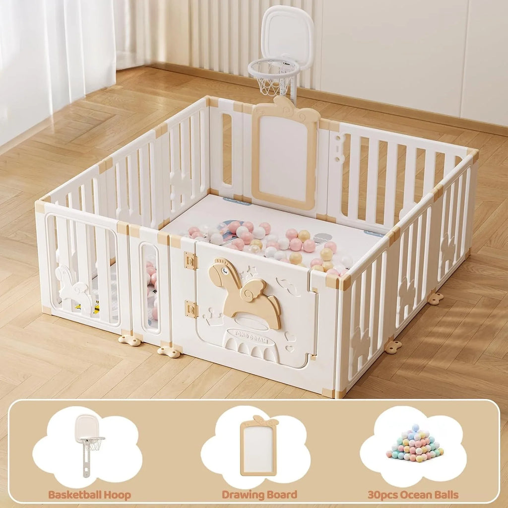 Baby Safety Play Playpen, Children Activity Center, Foldable Play Pen, Safety Playground For Indoor And Outdoor(Khaki 12 Panels)