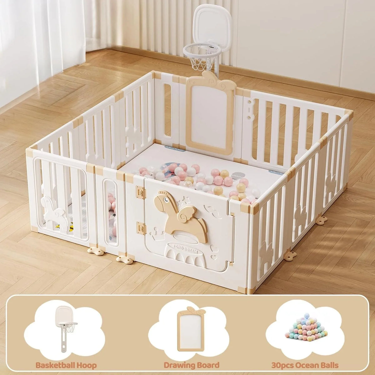Baby Safety Play Playpen, Children Activity Center, Foldable Play Pen, Safety Playground For Indoor And Outdoor(Khaki 12 Panels)