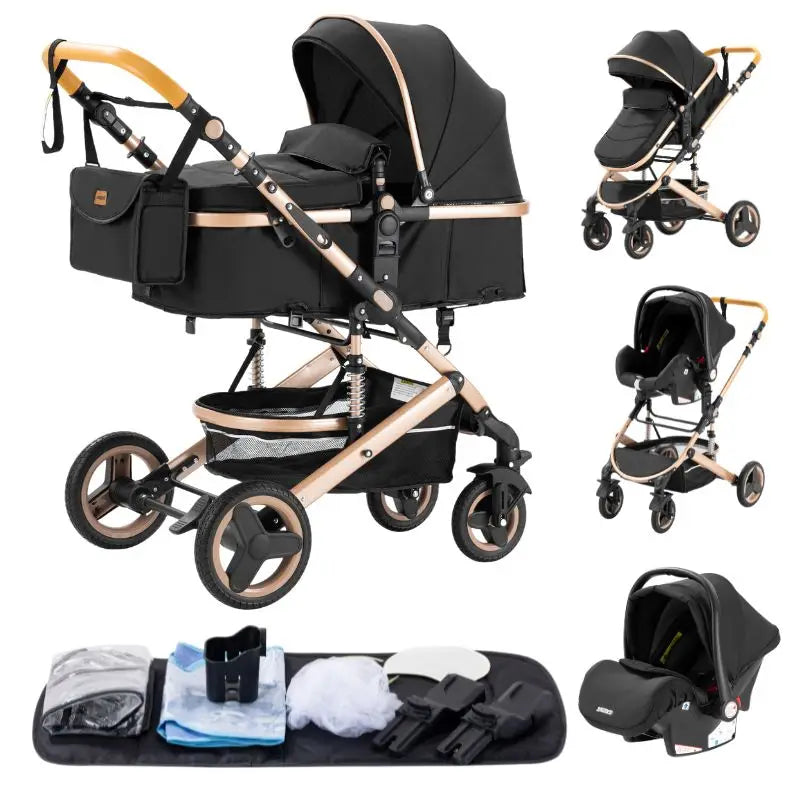 New Luxury Baby Stroller 3 in 1 Portable Travel Baby Carriage Fold Pram High Landscape Aluminum Frame Newborn Infant Stroller passeggino economico resistente accessoriato