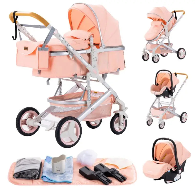 New Luxury Baby Stroller 3 in 1 Portable Travel Baby Carriage Fold Pram High Landscape Aluminum Frame Newborn Infant Stroller passeggino economico resistente accessoriato