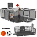 Baby Playpen with Breathable Net, with Basketball Basket and Football Frame, Foldable Activity Centre For Baby, 182 x 122 cm Tappetino anticaduta per bambini Protezione per bambini  basket anti urto per bambini campetto in tappettino morbido per bambini